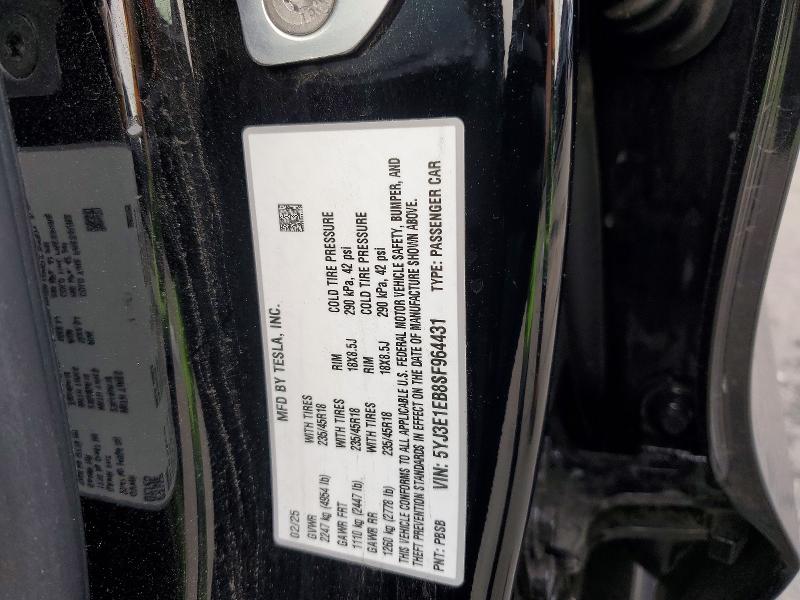 Aukcja sprzedaży 2025 Tesla Model 3, vin: 5YJ3E1EB8SF964431, numer aukcji: 78186855