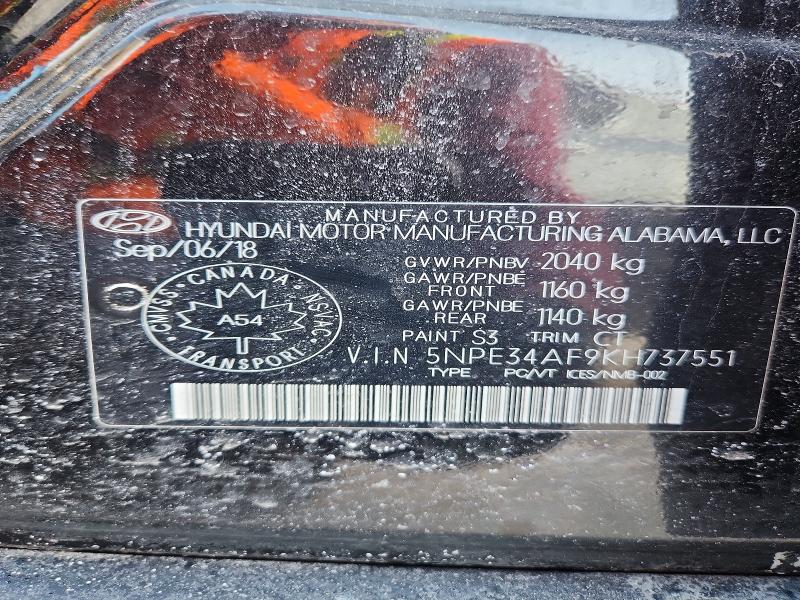 76330875 :رقم المزاد ، 5NPE34AF9KH737551 vin ، 2019 Hyundai Sonata مزاد بيع