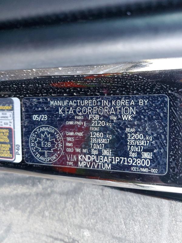 Aukcja sprzedaży 2023 Kia Sportage, vin: KNDPU3AF1P7192800, numer aukcji: 75891315