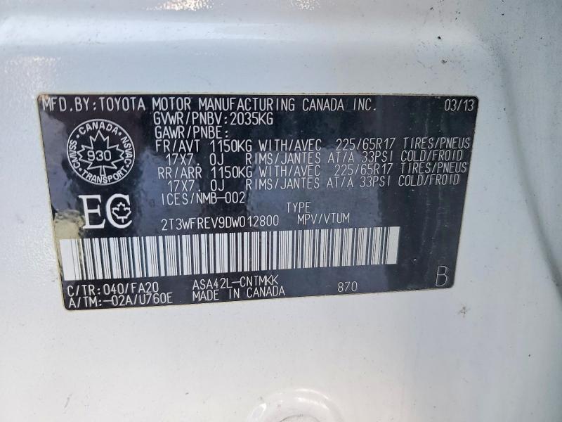 76551125 :رقم المزاد ، 2T3WFREV9DW012800 vin ، 2013 Toyota Rav4 مزاد بيع