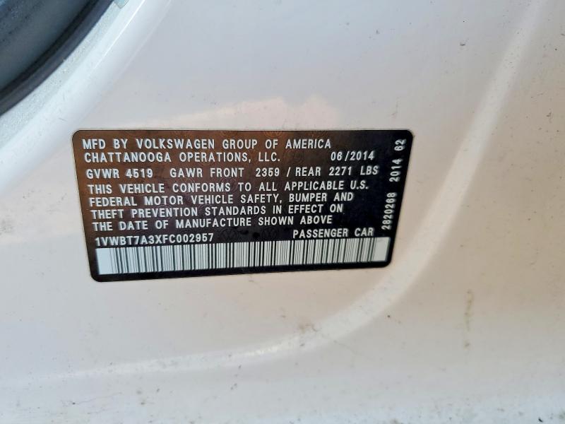 76702985 :رقم المزاد ، 1VWBT7A3XFC002957 vin ، 2015 Volkswagen Passat مزاد بيع