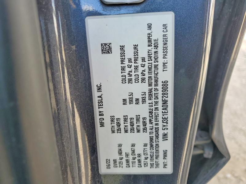 Продаж на аукціоні авто 2022 Tesla Model 3, vin: 5YJ3E1EA0NF289086, номер лоту: 78274155