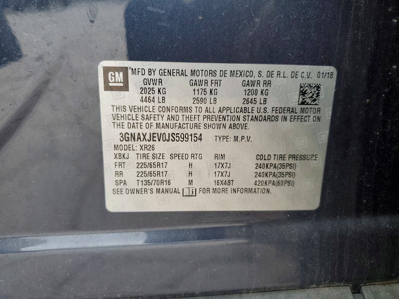 Продаж на аукціоні авто 2018 Chevrolet Equinox, vin: 3GNAXJEV0JS599154, номер лоту: 78837225