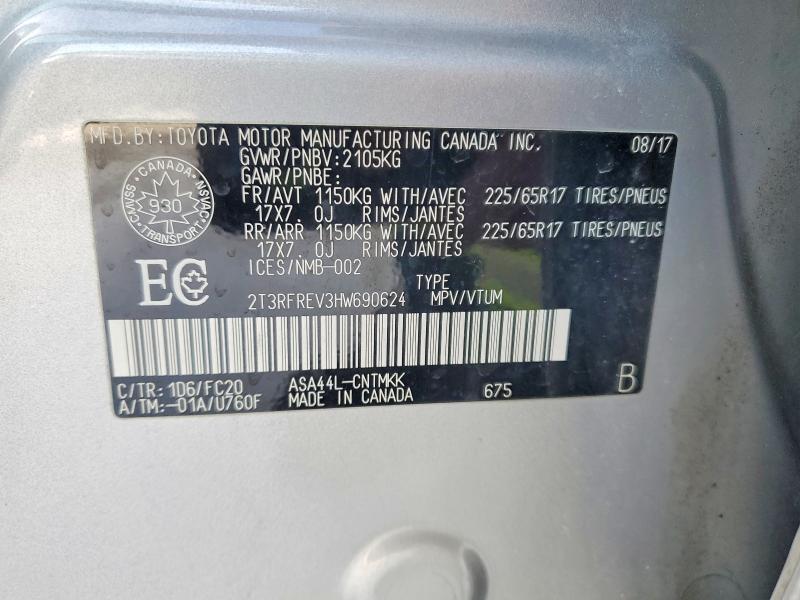 2017 Toyota Rav4 მანქანა იყიდება აუქციონზე, vin: 2T3RFREV3HW690624, აუქციონის ნომერი: 78842515