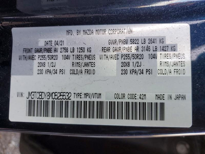 Продажа на аукционе авто 2021 Mazda Cx-9, vin: JM3TCBDY8M0525532, номер лота: 78532955