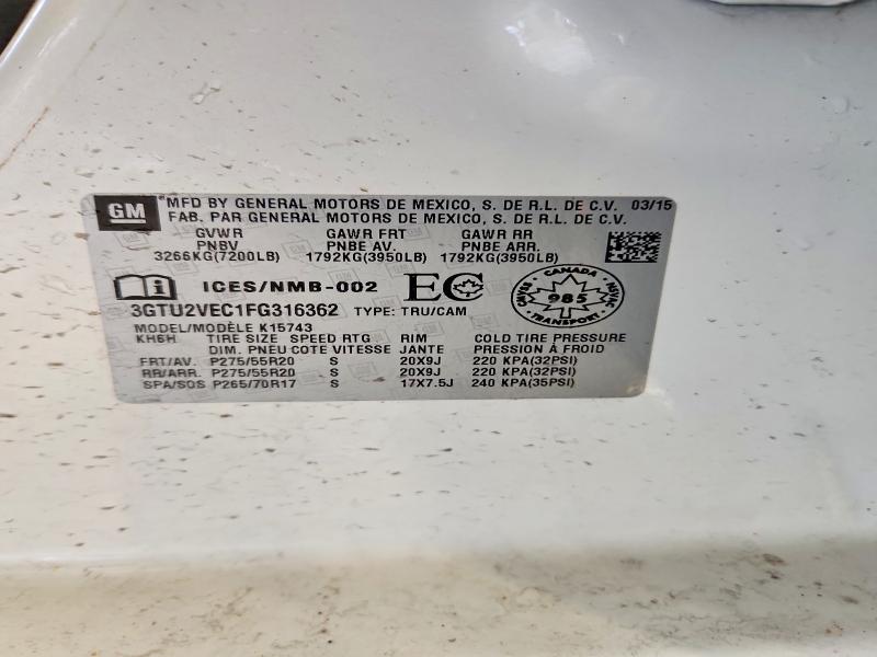 Продаж на аукціоні авто 2015 Gmc Sierra, vin: 3GTU2VEC1FG316362, номер лоту: 77661315
