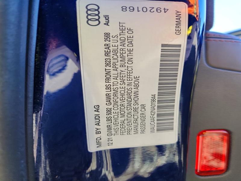 Продаж на аукціоні авто 2022 Audi S4, vin: WAUC4AF42NA019844, номер лоту: 75822805