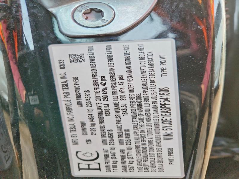 74764425 :رقم المزاد ، 5YJ3E1EA8PF541508 vin ، 2023 Tesla Model 3 مزاد بيع