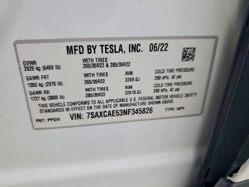 Продажа на аукционе авто 2022 Tesla Model X, vin: 7SAXCAE53NF345826, номер лота: 79052005
