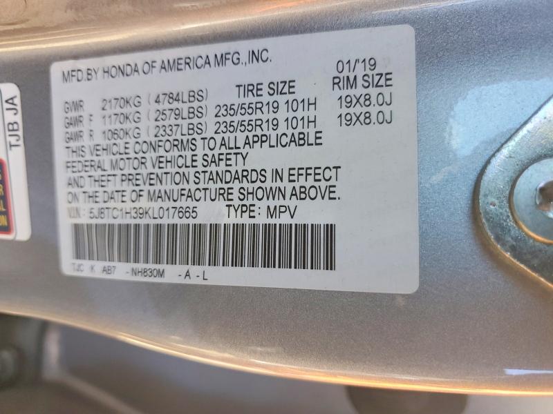 78155285 :رقم المزاد ، 5J8TC1H39KL017665 vin ، 2019 Acura Rdx مزاد بيع