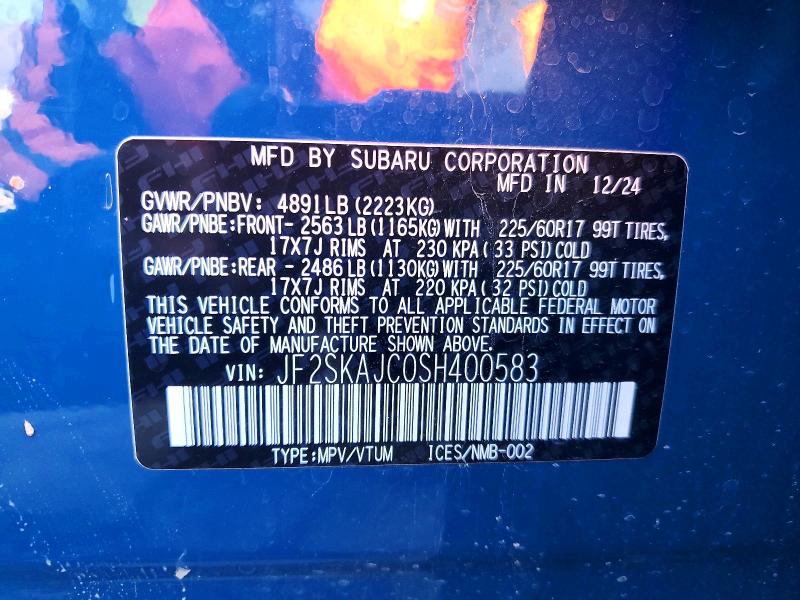 Продаж на аукціоні авто 2025 Subaru Forester, vin: JF2SKAJC0SH400583, номер лоту: 75004925