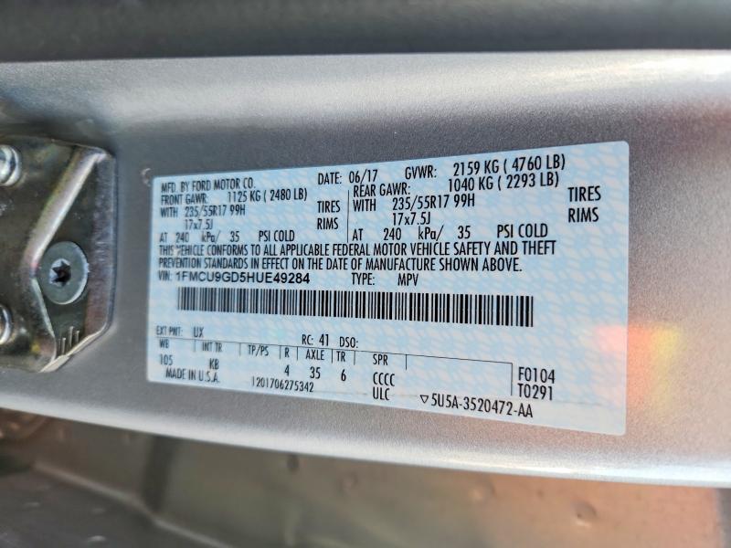 Aukcja sprzedaży 2017 Ford Escape, vin: 1FMCU9GD5HUE49284, numer aukcji: 77123155