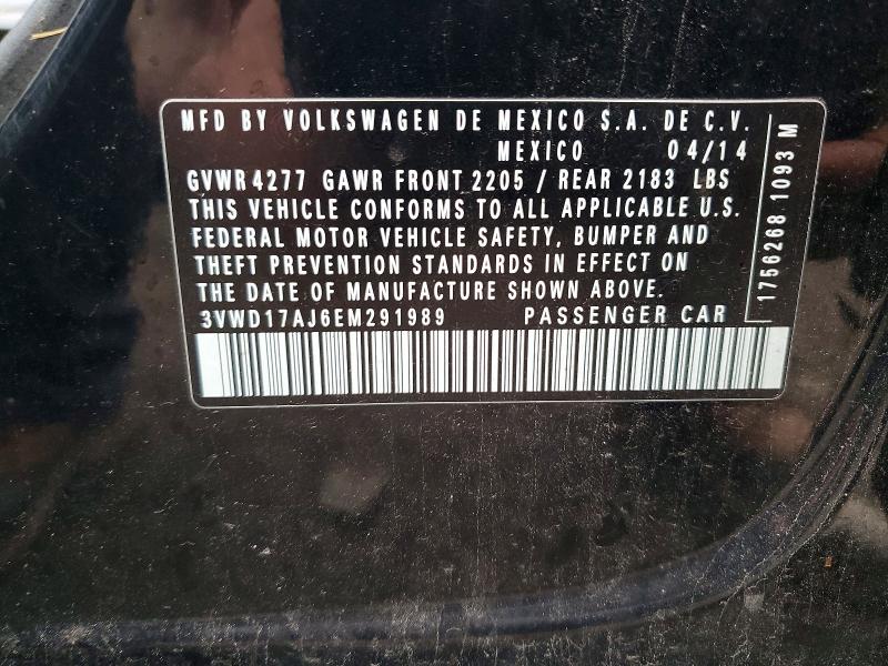 2014 Volkswagen Jetta მანქანა იყიდება აუქციონზე, vin: 3VWD17AJ6EM291989, აუქციონის ნომერი: 78722925