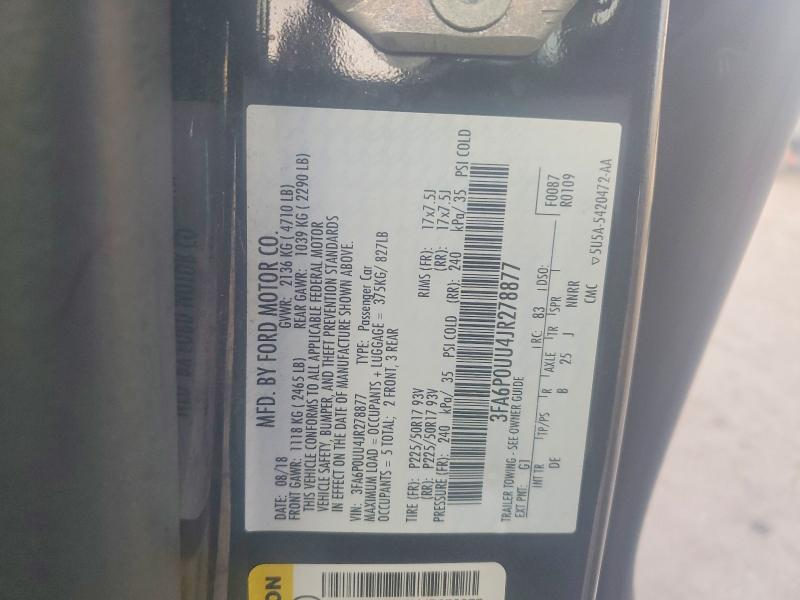 2018 Ford Fusion მანქანა იყიდება აუქციონზე, vin: 3FA6P0UU4JR278877, აუქციონის ნომერი: 77976665
