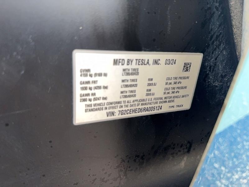 Aukcja sprzedaży 2024 Tesla Cybertruck, vin: 7G2CEHED6RA005124, numer aukcji: 78272525