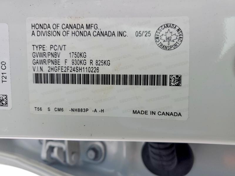Продаж на аукціоні авто 2025 Honda Civic, vin: 2HGFE2F24SH110226, номер лоту: 75005535