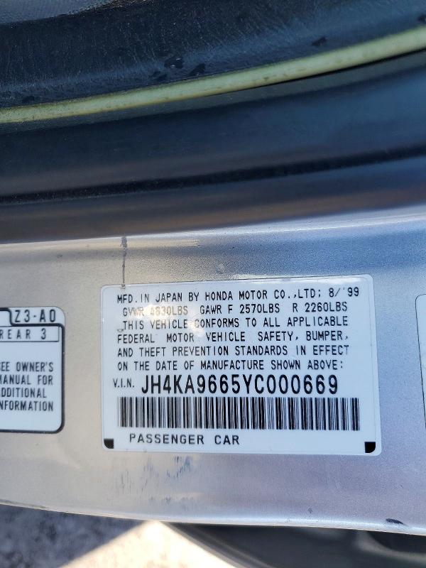 Продажа на аукционе авто 2000 Acura 3.5rl, vin: JH4KA9665YC000669, номер лота: 77973125