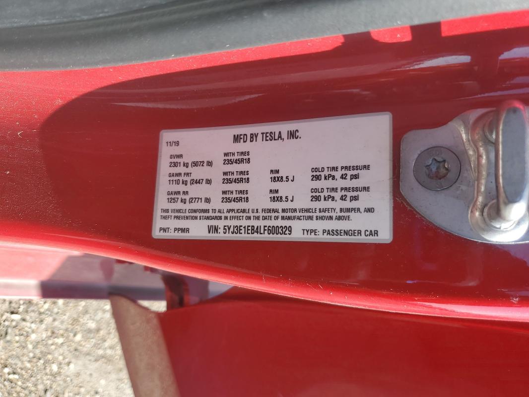 Продаж на аукціоні авто 2020 Tesla Model 3, vin: 5YJ3E1EB4LF600329, номер лоту: 74506585