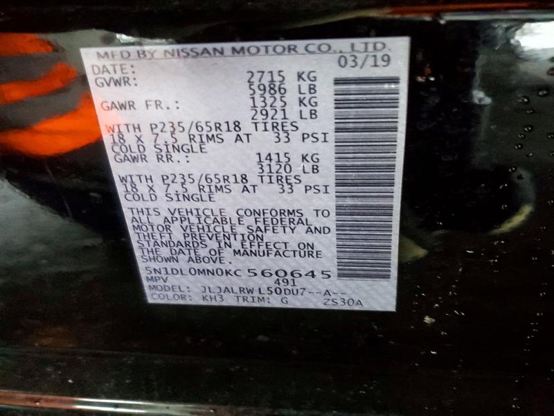 Aukcja sprzedaży 2019 Infiniti Qx60, vin: 5N1DL0MN0KC560645, numer aukcji: 77694005