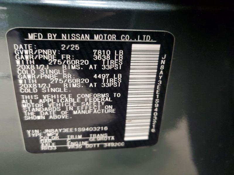 77106555 :رقم المزاد ، JN8AY3EE1S9403216 vin ، 2025 Nissan Armada مزاد بيع