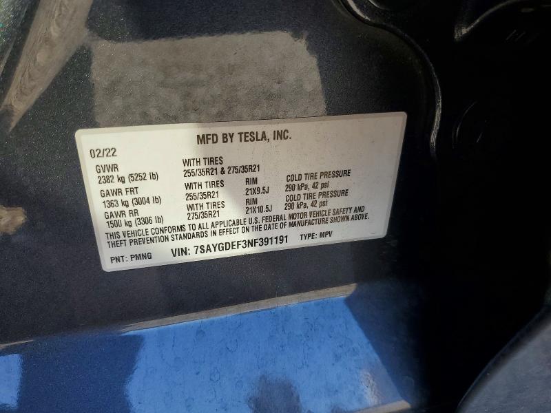 Продаж на аукціоні авто 2022 Tesla Model Y, vin: 7SAYGDEF3NF391191, номер лоту: 79411555