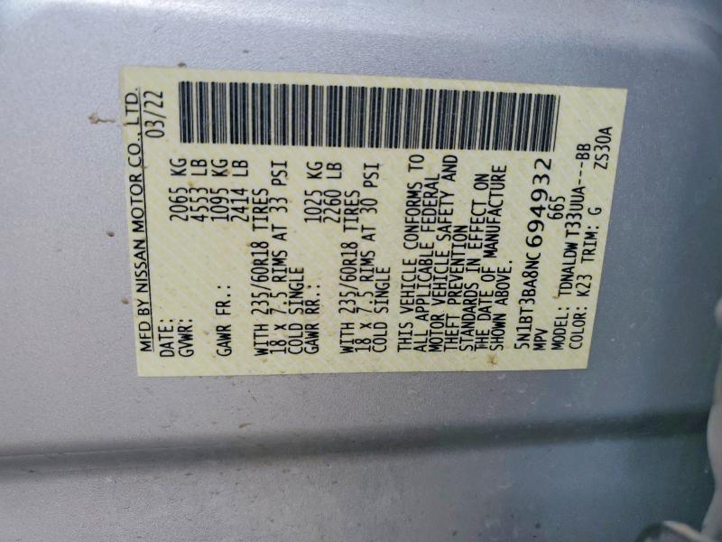 Aukcja sprzedaży 2022 Nissan Rogue, vin: 5N1BT3BA8NC694932, numer aukcji: 78630995