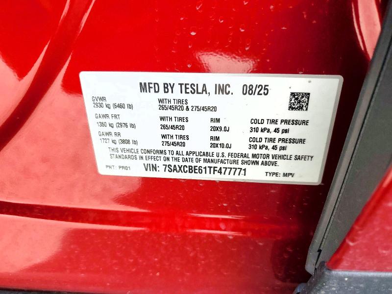 Aukcja sprzedaży 2026 Tesla Model X, vin: 7SAXCBE61TF477771, numer aukcji: 77745105