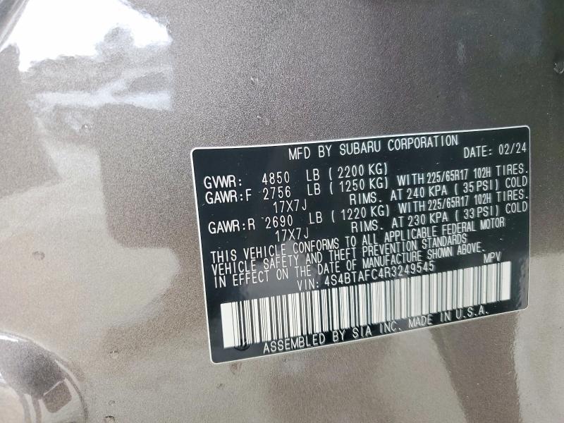 Продаж на аукціоні авто 2024 Subaru Outback, vin: 4S4BTAFC4R3249545, номер лоту: 79343615