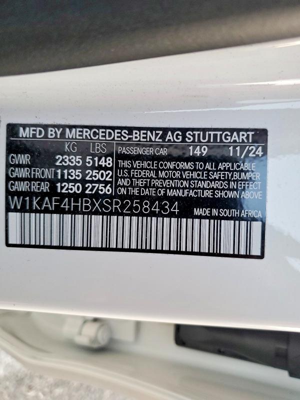 75642255 :رقم المزاد ، W1KAF4HBXSR258434 vin ، 2025 Mercedes-benz C مزاد بيع