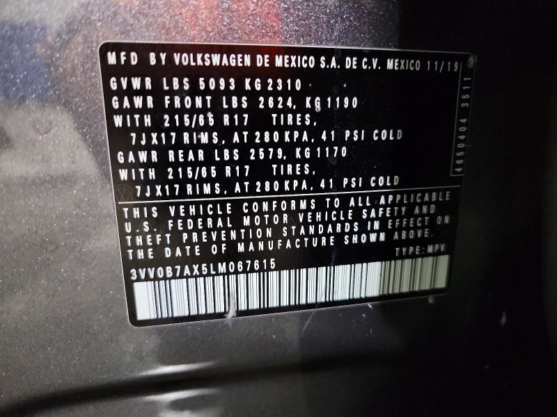 75473105 :رقم المزاد ، 3VV0B7AX5LM067615 vin ، 2020 Volkswagen Tiguan مزاد بيع