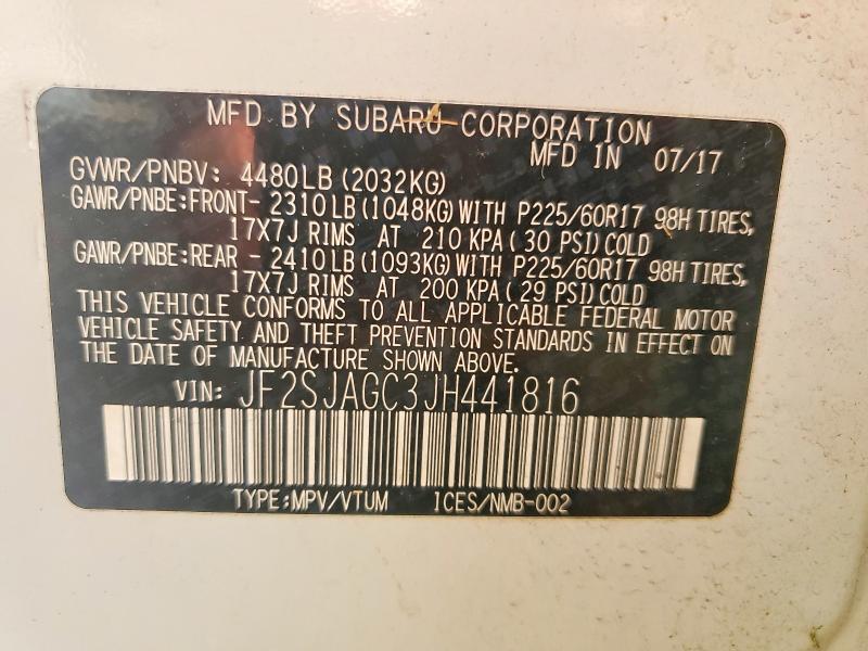 78554415 :رقم المزاد ، JF2SJAGC3JH441816 vin ، 2018 Subaru Forester مزاد بيع