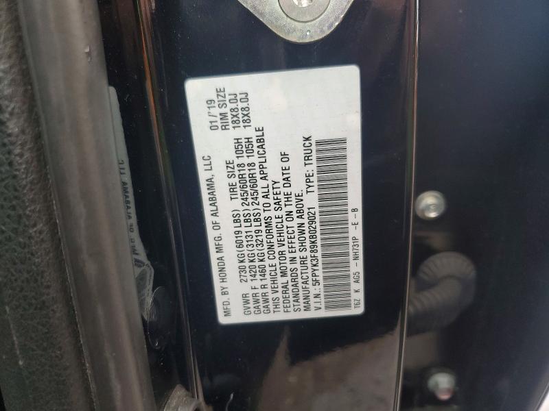 2019 Honda Ridgeline მანქანა იყიდება აუქციონზე, vin: 5FPYK3F89KB029021, აუქციონის ნომერი: 78425565