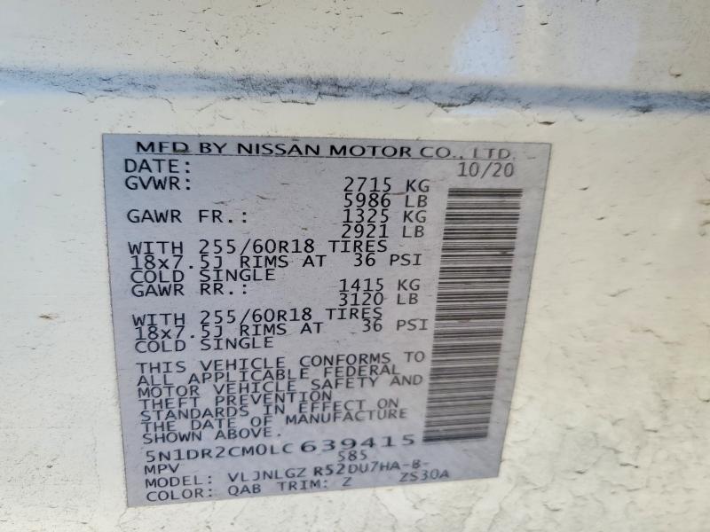 Aukcja sprzedaży 2020 Nissan Pathfinder, vin: 5N1DR2CM0LC639415, numer aukcji: 77583755