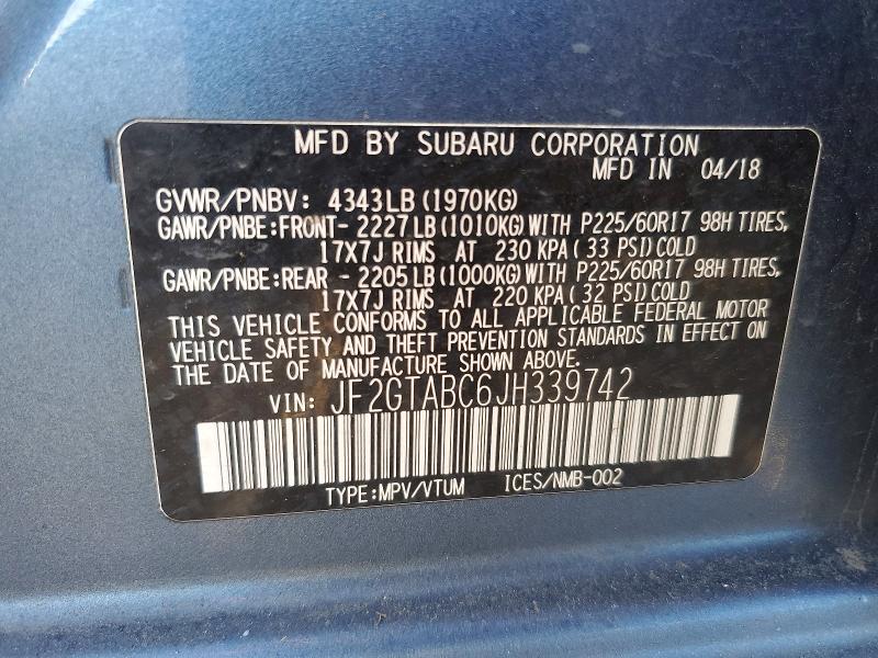 76166725 :رقم المزاد ، JF2GTABC6JH339742 vin ، 2018 Subaru Crosstrek مزاد بيع