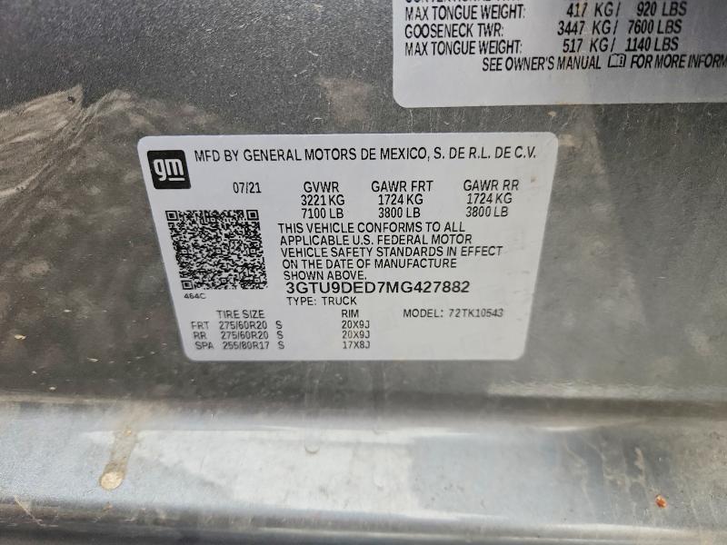 Aukcja sprzedaży 2021 Gmc Sierra, vin: 3GTU9DED7MG427882, numer aukcji: 77979735