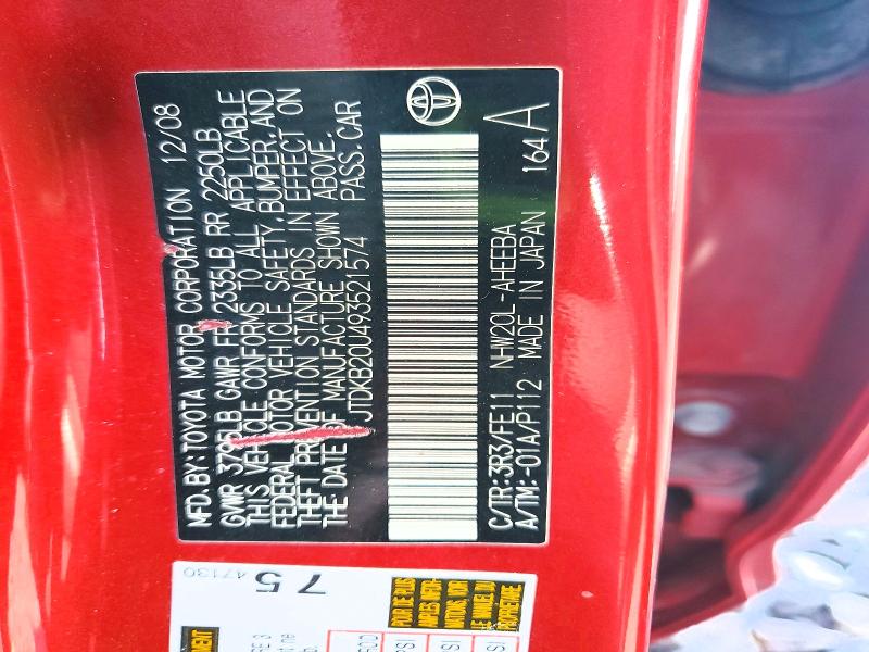 Aukcja sprzedaży 2009 Toyota Prius, vin: JTDKB20U493521574, numer aukcji: 76696305