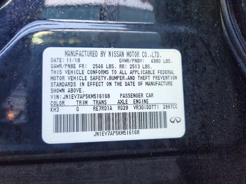 77000025 :رقم المزاد ، JN1EV7AP5KM516168 vin ، 2019 Infiniti Q50 مزاد بيع