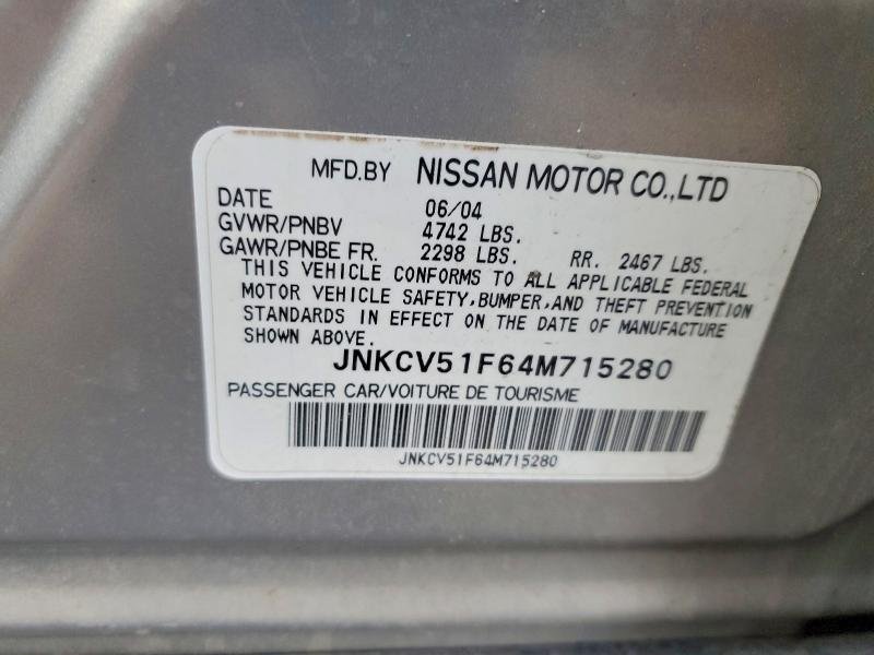 2004 Infiniti G35 მანქანა იყიდება აუქციონზე, vin: JNKCV51F64M715280, აუქციონის ნომერი: 77109815