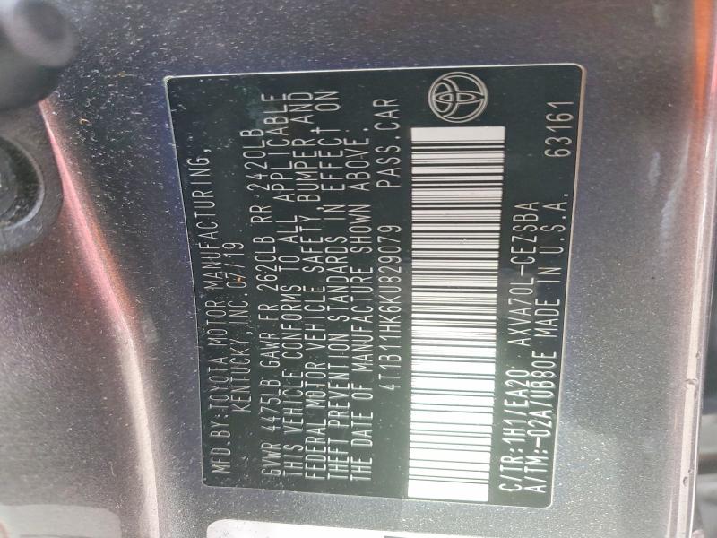 78163995 :رقم المزاد ، 4T1B11HK6KU829079 vin ، 2019 Toyota Camry مزاد بيع