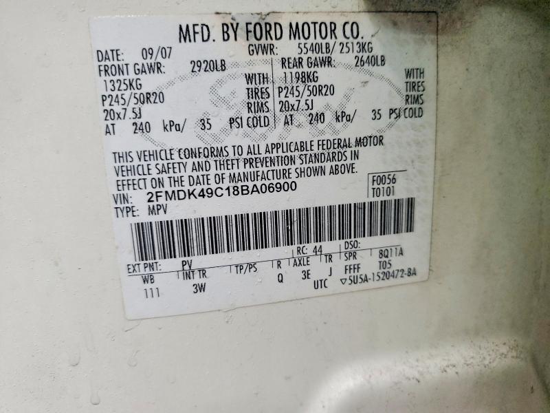 76432125 :رقم المزاد ، 2FMDK49C18BA06900 vin ، 2008 Ford Edge مزاد بيع