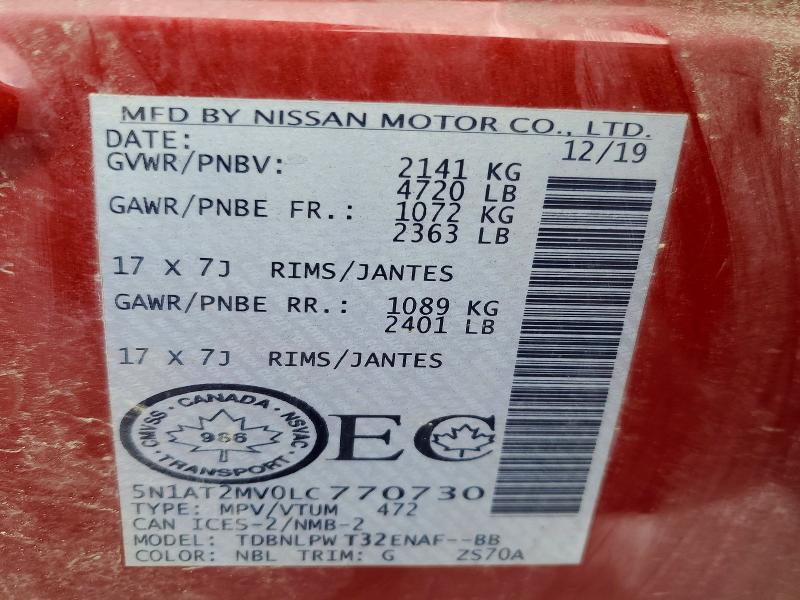 Продаж на аукціоні авто 2020 Nissan Rogue, vin: 5N1AT2MV0LC770730, номер лоту: 75836805