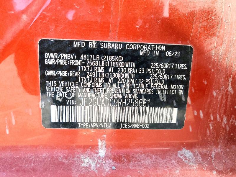 Aukcja sprzedaży 2024 Subaru Crosstrek, vin: JF2GUADC9RH258661, numer aukcji: 75798165
