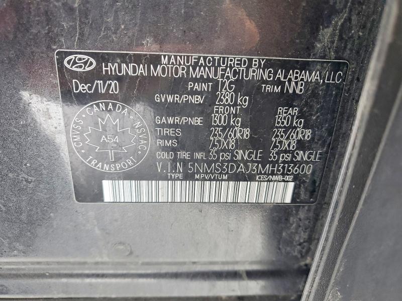 Продажа на аукционе авто 2021 Hyundai Santa Fe, vin: 5NMS3DAJ3MH313600, номер лота: 77951335