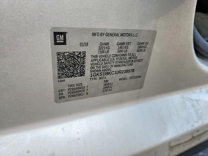 Aukcja sprzedaży 2018 Gmc Yukon, vin: 1GKS1BKC3JR238578, numer aukcji: 78136705