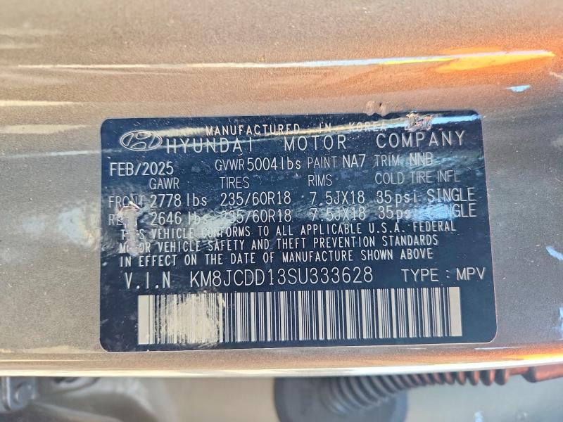 2025 Hyundai Tucson მანქანა იყიდება აუქციონზე, vin: KM8JCDD13SU333628, აუქციონის ნომერი: 76456295