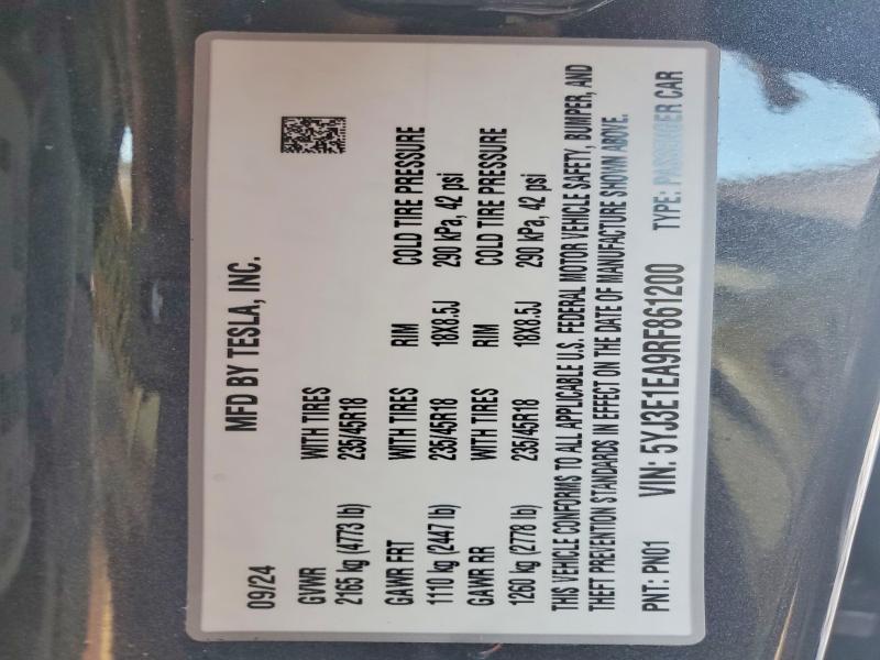 Aukcja sprzedaży 2024 Tesla Model 3, vin: 5YJ3E1EA9RF861200, numer aukcji: 78370285