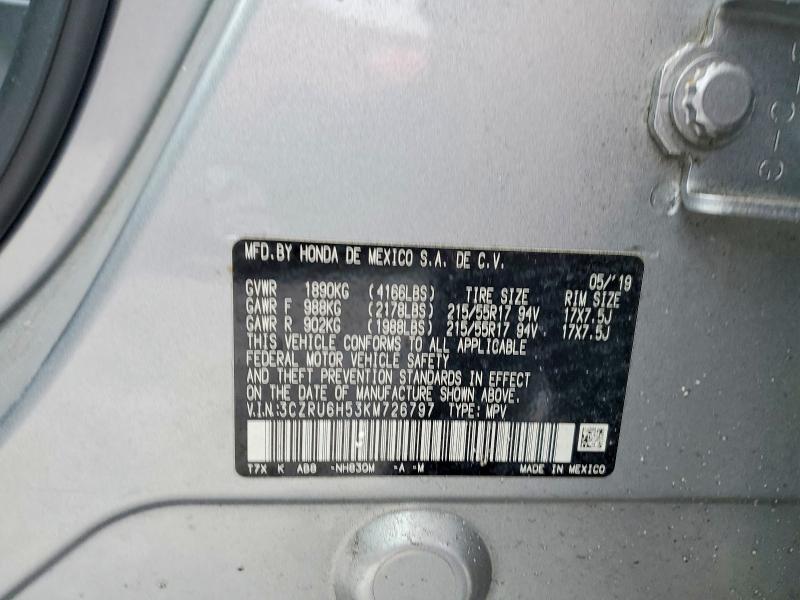 Aukcja sprzedaży 2019 Honda Hr-v, vin: 3CZRU6H53KM726797, numer aukcji: 77222555