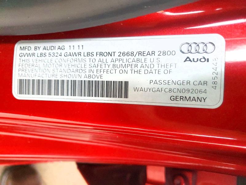 79301025 :رقم المزاد ، WAUYGAFC8CN092064 vin ، 2012 Audi A7 مزاد بيع