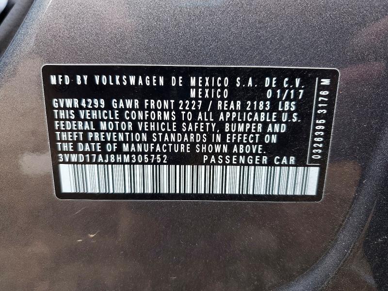 Продаж на аукціоні авто 2017 Volkswagen Jetta, vin: 3VWD17AJ8HM305752, номер лоту: 78053295