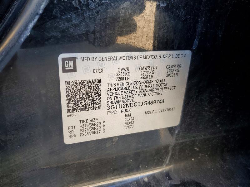 2018 Gmc Sierra მანქანა იყიდება აუქციონზე, vin: 3GTU2NEC1JG489744, აუქციონის ნომერი: 78894925